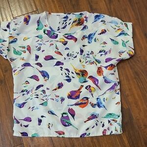 Colorful Bird Print Blouse